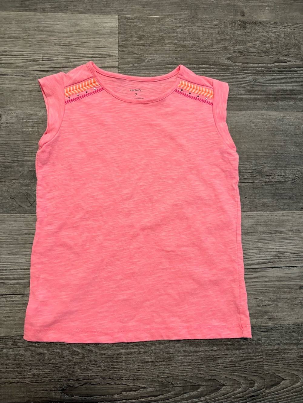 Carter's Coral Pink Embroidered Shoulder Tank Top. Girls size 7